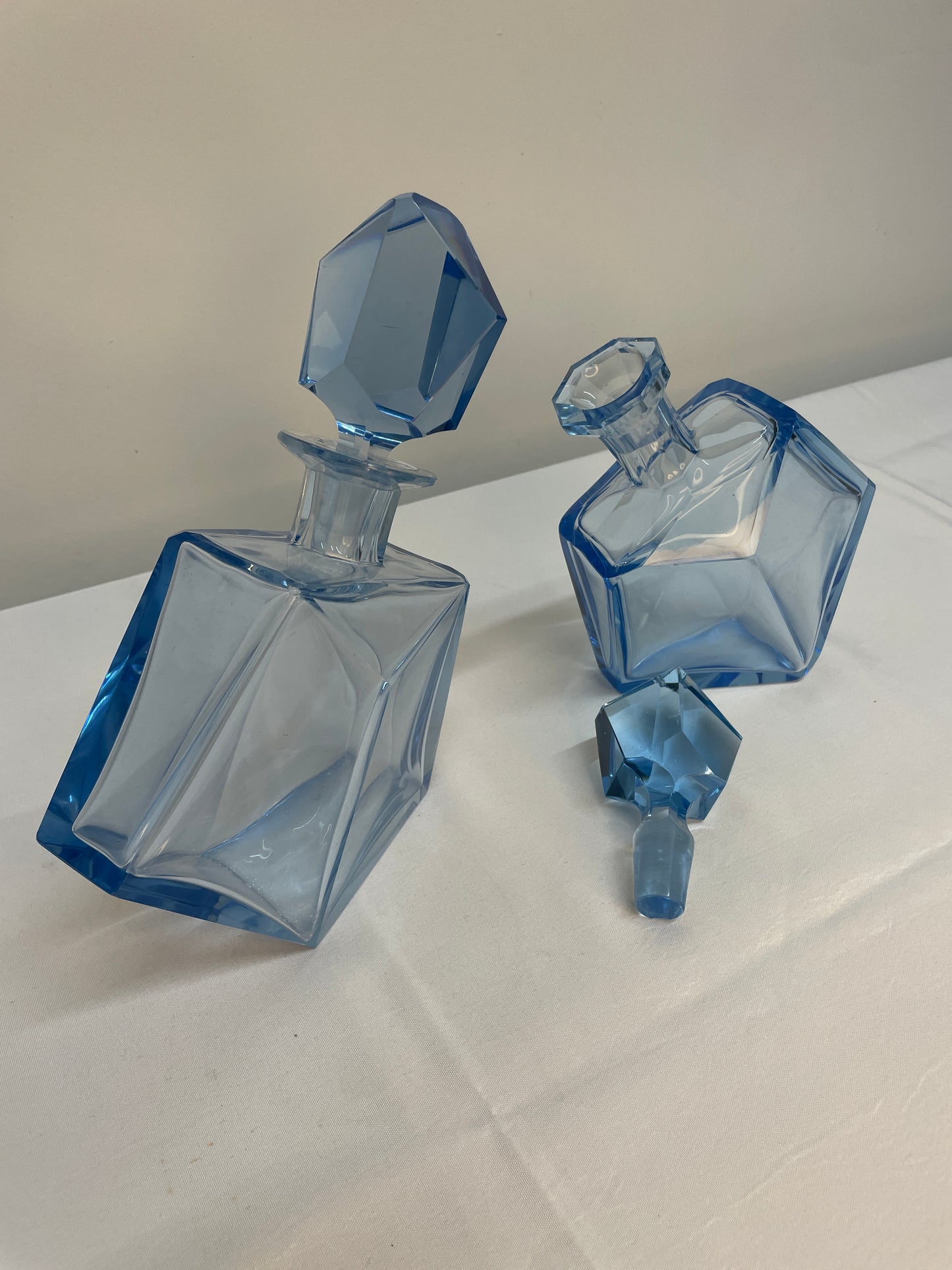 Pair of Vintage Blue Crystal Decanters, 1970s
