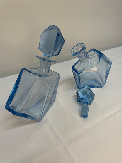 Pair of Vintage Blue Crystal Decanters, 1970s