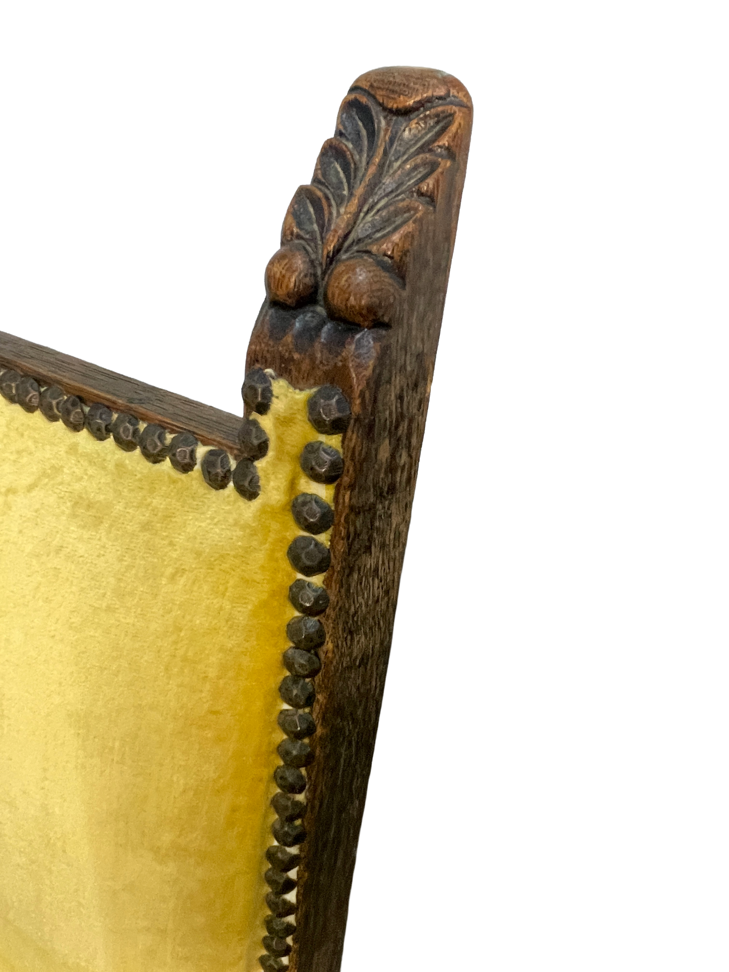 Set of 6 Spanish Revival Mahogany Dining Chairs with Yellow Velvet Upholstery, 1970s