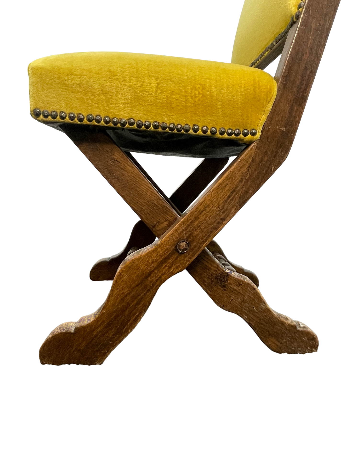 Set of 6 Spanish Revival Mahogany Dining Chairs with Yellow Velvet Upholstery, 1970s