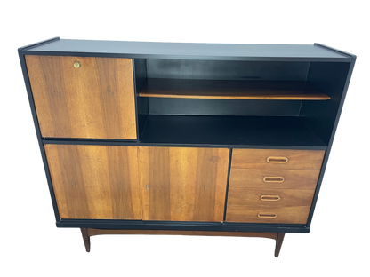 Mid-Century Modern Walnut Storage Cabinet / Credenza With Black Frame, 1950s