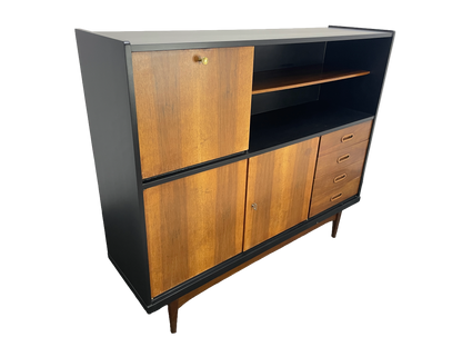 Mid-Century Modern Walnut Storage Cabinet / Credenza With Black Frame, 1950s