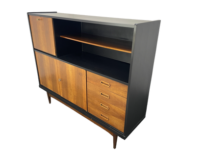 Mid-Century Modern Walnut Storage Cabinet / Credenza With Black Frame, 1950s