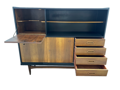 Mid-Century Modern Walnut Storage Cabinet / Credenza With Black Frame, 1950s