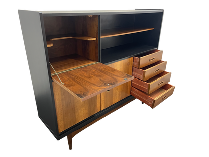 Mid-Century Modern Walnut Storage Cabinet / Credenza With Black Frame, 1950s