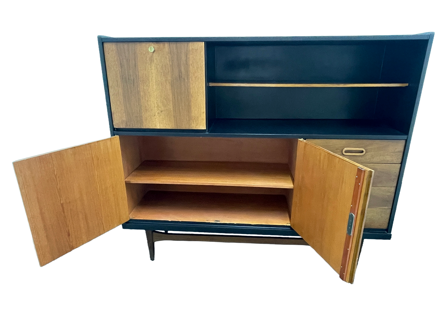 Mid-Century Modern Walnut Storage Cabinet / Credenza With Black Frame, 1950s