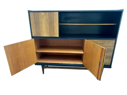 Mid-Century Modern Walnut Storage Cabinet / Credenza With Black Frame, 1950s