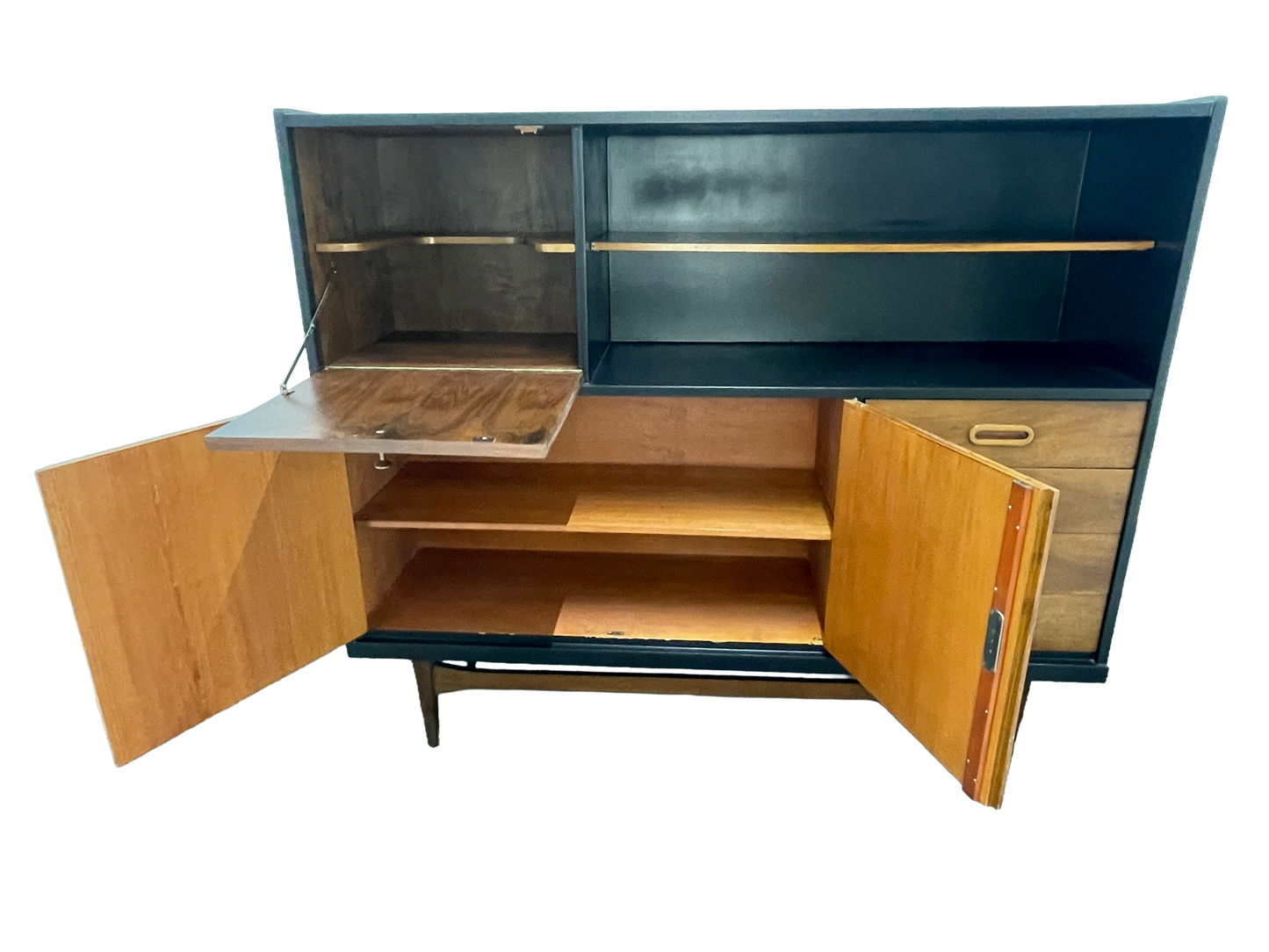 Mid-Century Modern Walnut Storage Cabinet / Credenza With Black Frame, 1950s