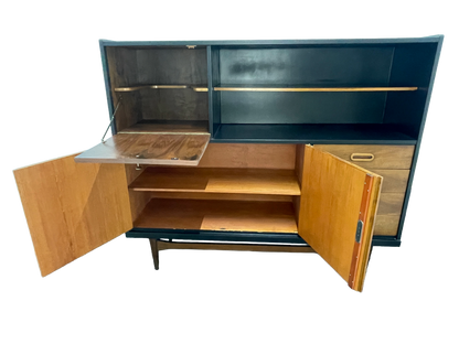 Mid-Century Modern Walnut Storage Cabinet / Credenza With Black Frame, 1950s