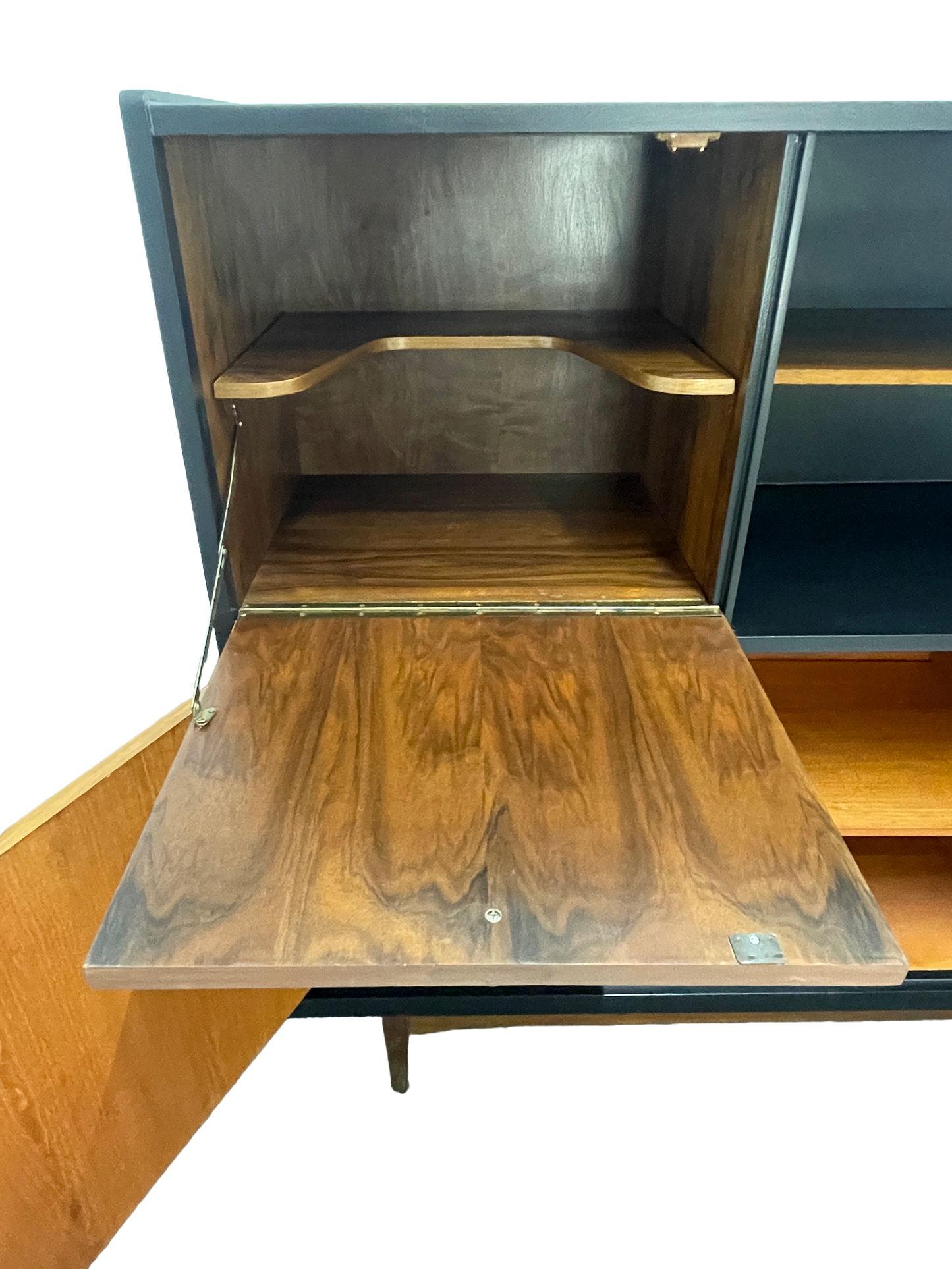 Mid-Century Modern Walnut Storage Cabinet / Credenza With Black Frame, 1950s