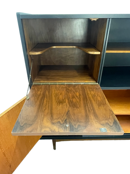 Mid-Century Modern Walnut Storage Cabinet / Credenza With Black Frame, 1950s