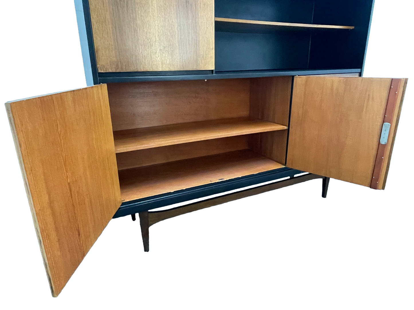 Mid-Century Modern Walnut Storage Cabinet / Credenza With Black Frame, 1950s