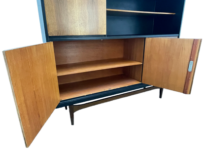 Mid-Century Modern Walnut Storage Cabinet / Credenza With Black Frame, 1950s