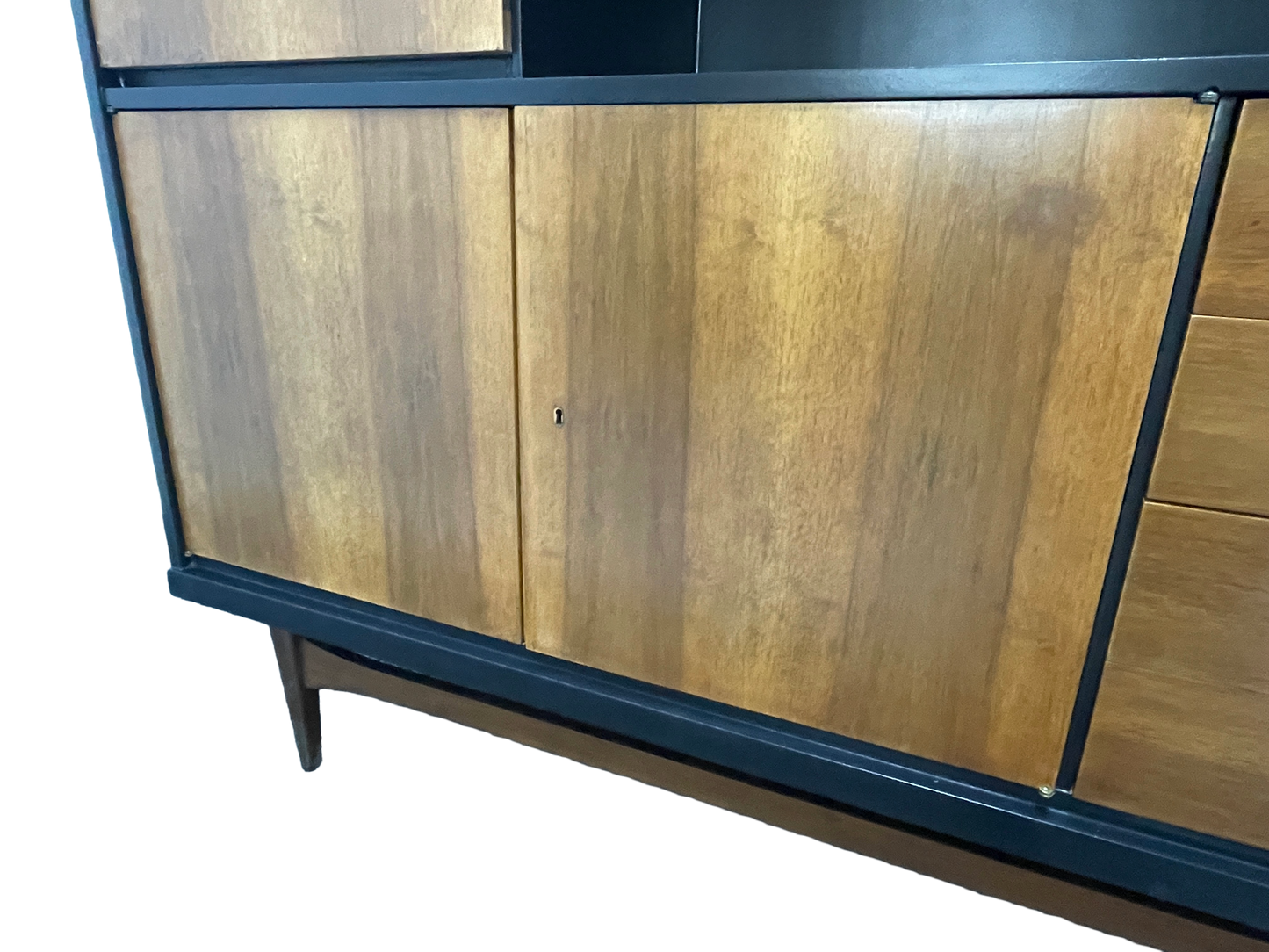 Mid-Century Modern Walnut Storage Cabinet / Credenza With Black Frame, 1950s