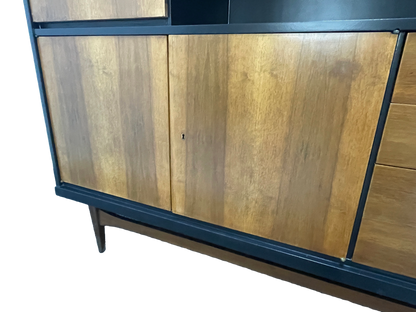Mid-Century Modern Walnut Storage Cabinet / Credenza With Black Frame, 1950s