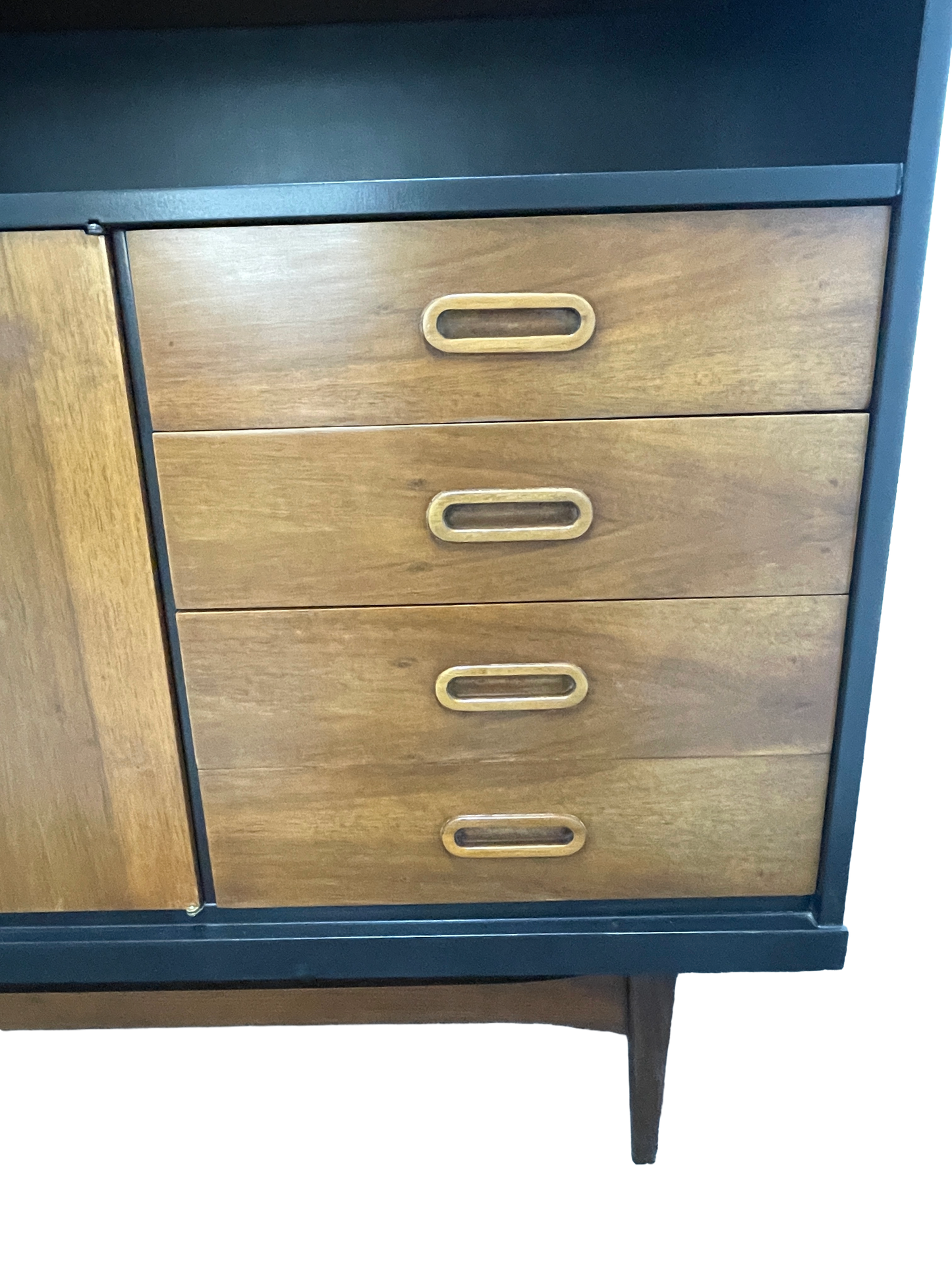 Mid-Century Modern Walnut Storage Cabinet / Credenza With Black Frame, 1950s