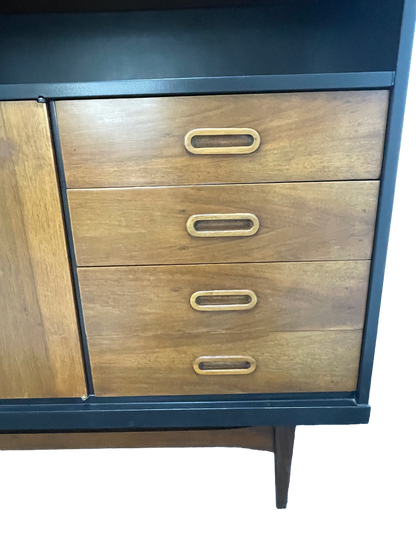 Mid-Century Modern Walnut Storage Cabinet / Credenza With Black Frame, 1950s