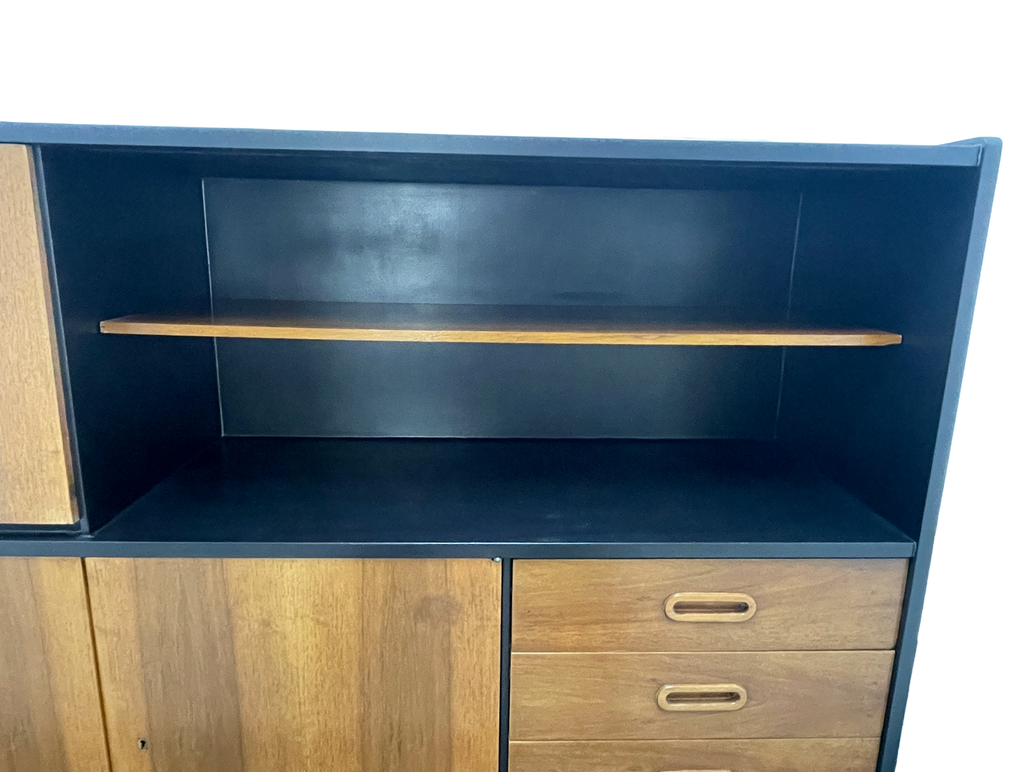 Mid-Century Modern Walnut Storage Cabinet / Credenza With Black Frame, 1950s