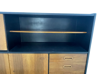 Mid-Century Modern Walnut Storage Cabinet / Credenza With Black Frame, 1950s