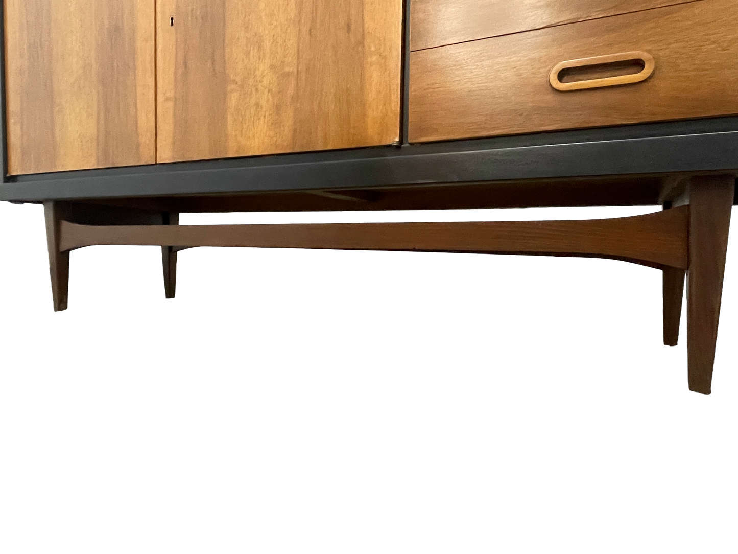 Mid-Century Modern Walnut Storage Cabinet / Credenza With Black Frame, 1950s