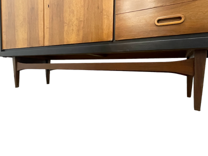 Mid-Century Modern Walnut Storage Cabinet / Credenza With Black Frame, 1950s