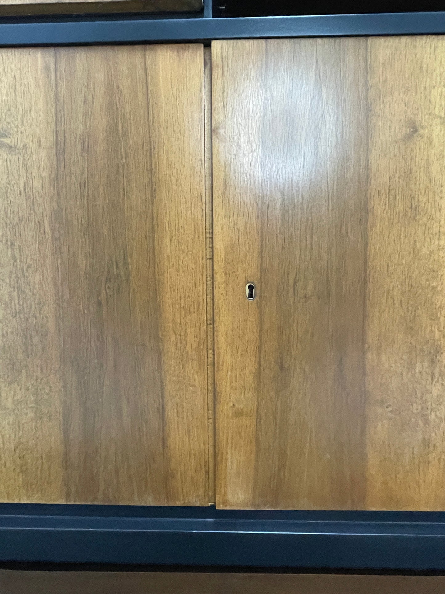 Mid-Century Modern Walnut Storage Cabinet / Credenza With Black Frame, 1950s