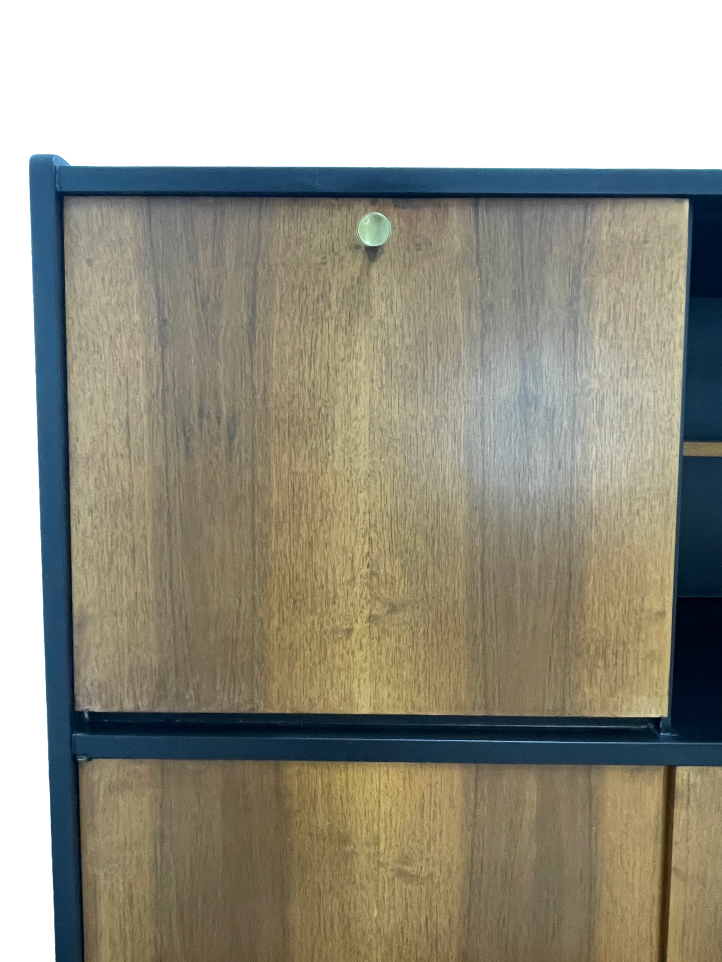 Mid-Century Modern Walnut Storage Cabinet / Credenza With Black Frame, 1950s