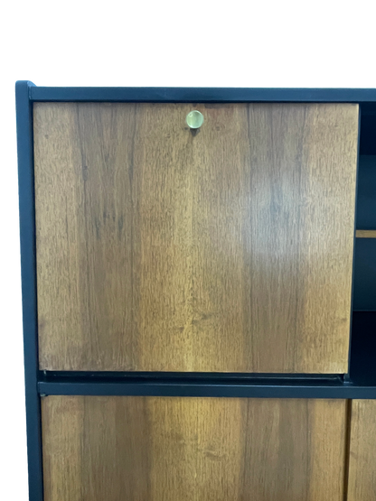 Mid-Century Modern Walnut Storage Cabinet / Credenza With Black Frame, 1950s