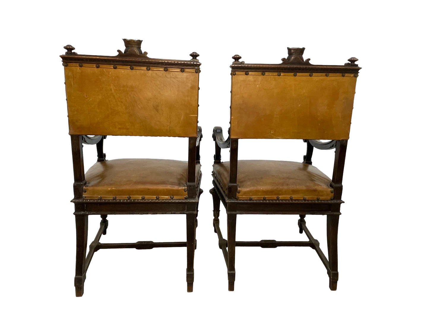 Set of 8 Italian Walnut Dining Chairs with Embossed Leather, Late 19th Century