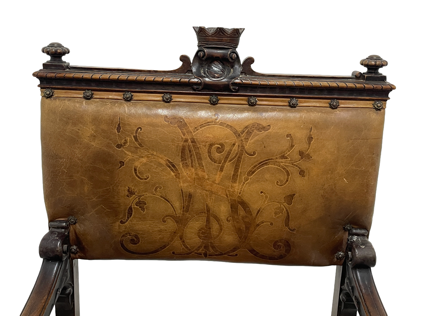 Set of 8 Italian Walnut Dining Chairs with Embossed Leather, Late 19th Century
