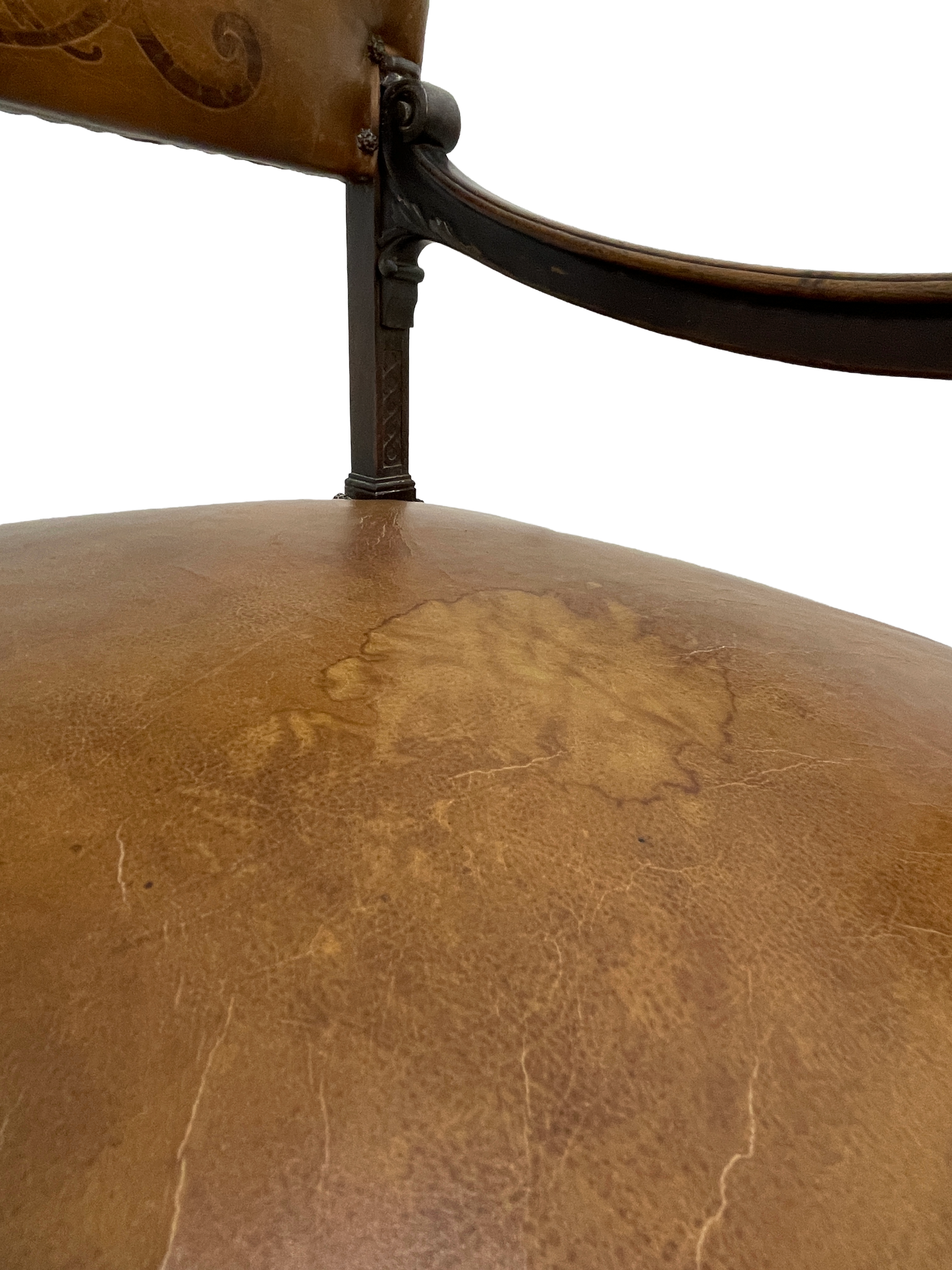 Set of 8 Italian Walnut Dining Chairs with Embossed Leather, Late 19th Century