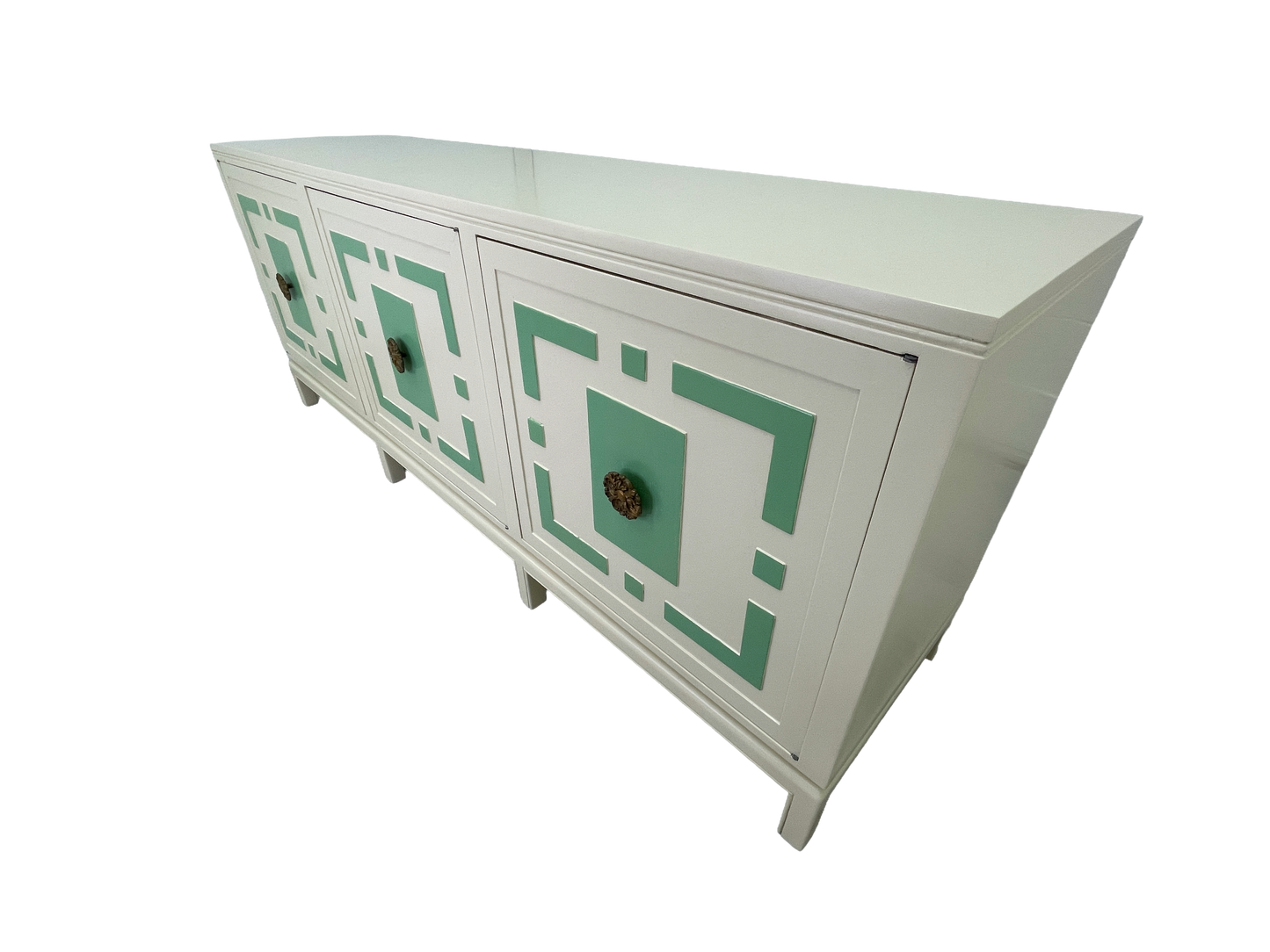 James Mont Style Lacquered Credenza in Cream & Mint Green, Hollywood Regency, 1960s (Attributed)