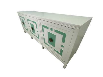 James Mont Style Lacquered Credenza in Cream & Mint Green, Hollywood Regency, 1960s (Attributed)