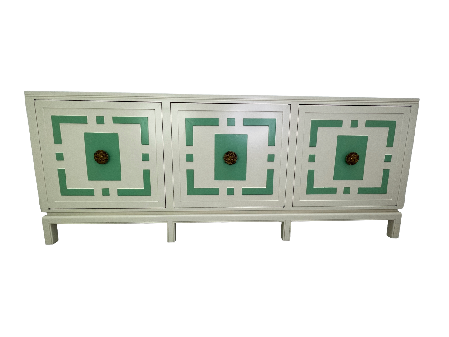 James Mont Style Lacquered Credenza in Cream & Mint Green, Hollywood Regency, 1960s (Attributed)