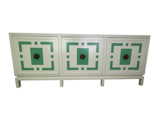 James Mont Style Lacquered Credenza in Cream & Mint Green, Hollywood Regency, 1960s (Attributed)