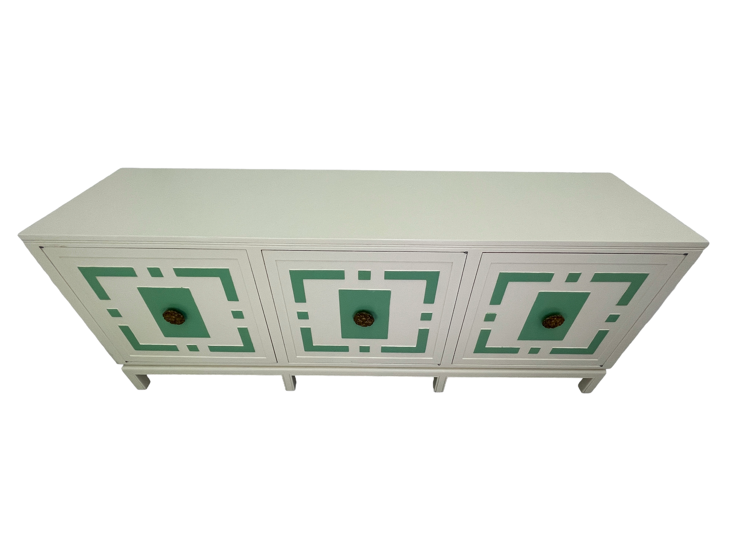 James Mont Style Lacquered Credenza in Cream & Mint Green, Hollywood Regency, 1960s (Attributed)