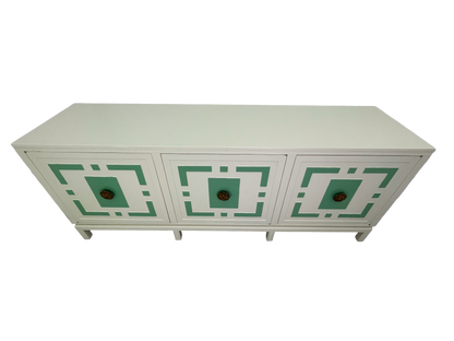 James Mont Style Lacquered Credenza in Cream & Mint Green, Hollywood Regency, 1960s (Attributed)