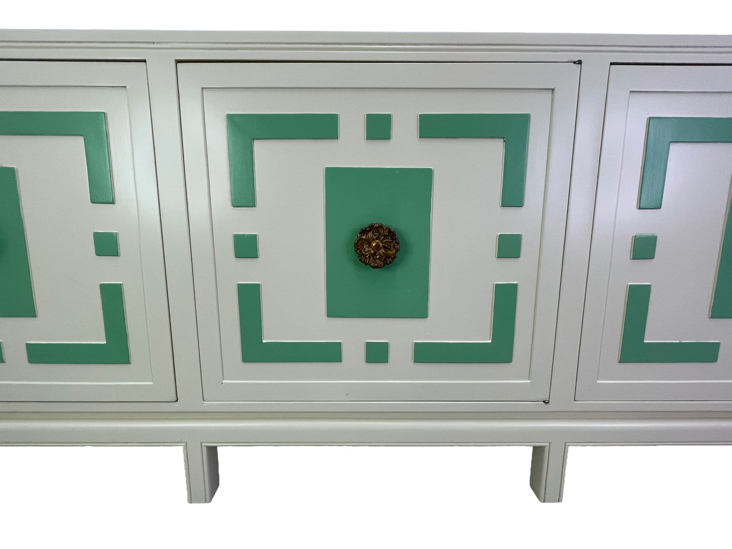 James Mont Style Lacquered Credenza in Cream & Mint Green, Hollywood Regency, 1960s (Attributed)
