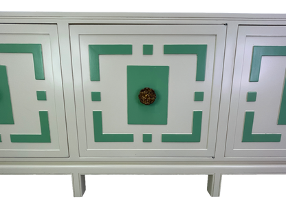James Mont Style Lacquered Credenza in Cream & Mint Green, Hollywood Regency, 1960s (Attributed)