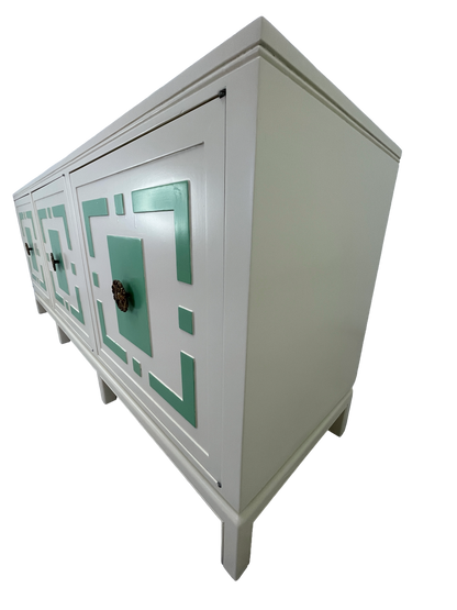 James Mont Style Lacquered Credenza in Cream & Mint Green, Hollywood Regency, 1960s (Attributed)