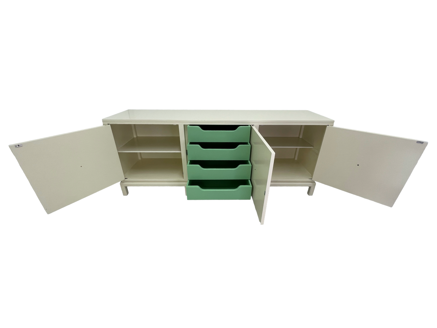 James Mont Style Lacquered Credenza in Cream & Mint Green, Hollywood Regency, 1960s (Attributed)