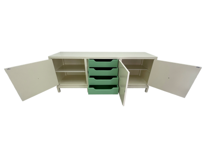 James Mont Style Lacquered Credenza in Cream & Mint Green, Hollywood Regency, 1960s (Attributed)