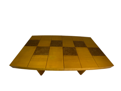 Sculptural Mid-Century Blonde Mahogany Dining Table by Herman Miller With Burlwood Patchwork Top & Leaves, 1940s