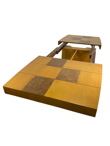 Sculptural Mid-Century Blonde Mahogany Dining Table by Herman Miller With Burlwood Patchwork Top & Leaves, 1940s