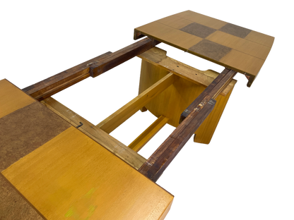 Sculptural Mid-Century Blonde Mahogany Dining Table by Herman Miller With Burlwood Patchwork Top & Leaves, 1940s