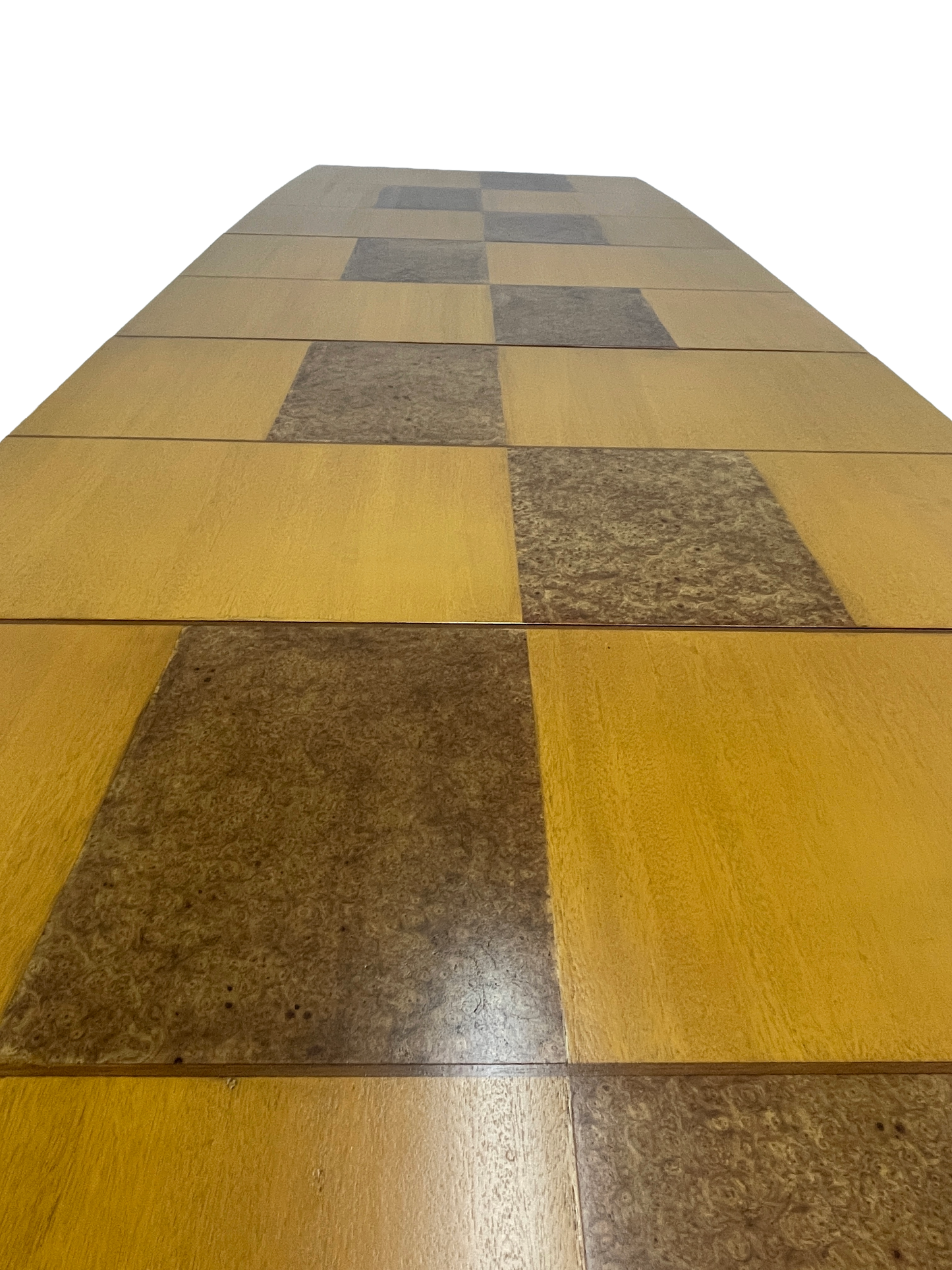 Sculptural Mid-Century Blonde Mahogany Dining Table by Herman Miller With Burlwood Patchwork Top & Leaves, 1940s