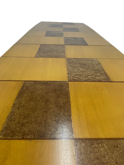 Sculptural Mid-Century Blonde Mahogany Dining Table by Herman Miller With Burlwood Patchwork Top & Leaves, 1940s