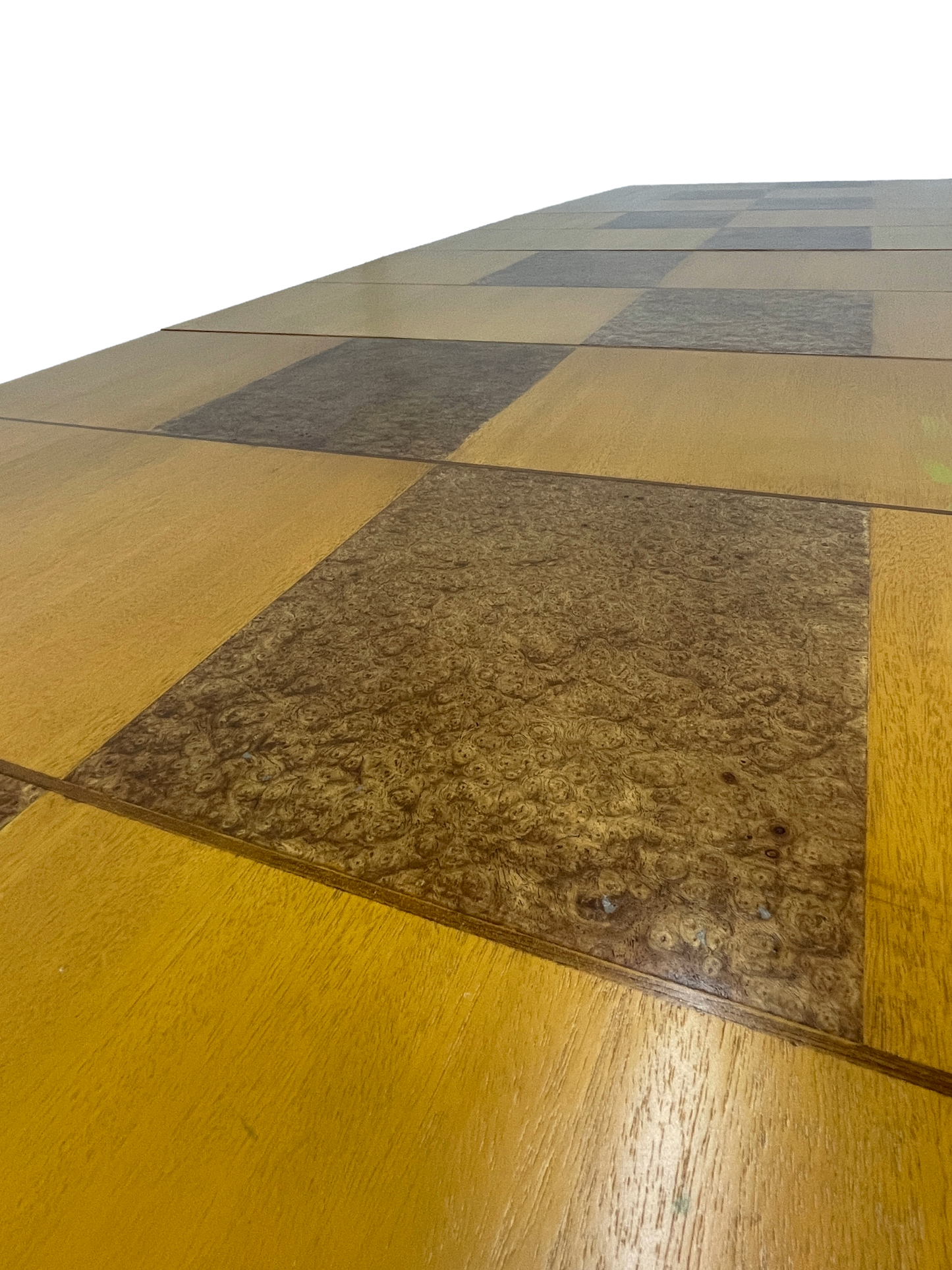Sculptural Mid-Century Blonde Mahogany Dining Table by Herman Miller With Burlwood Patchwork Top & Leaves, 1940s