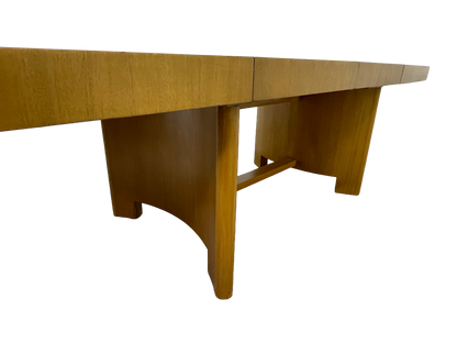 Sculptural Mid-Century Blonde Mahogany Dining Table by Herman Miller With Burlwood Patchwork Top & Leaves, 1940s