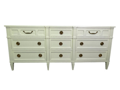 American of Martinsville dresser in off-white lacquer with brass hardware, 1970s front view
